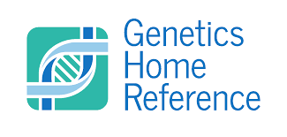 Genetics Home Reference with a blue strand of DNA on a green background