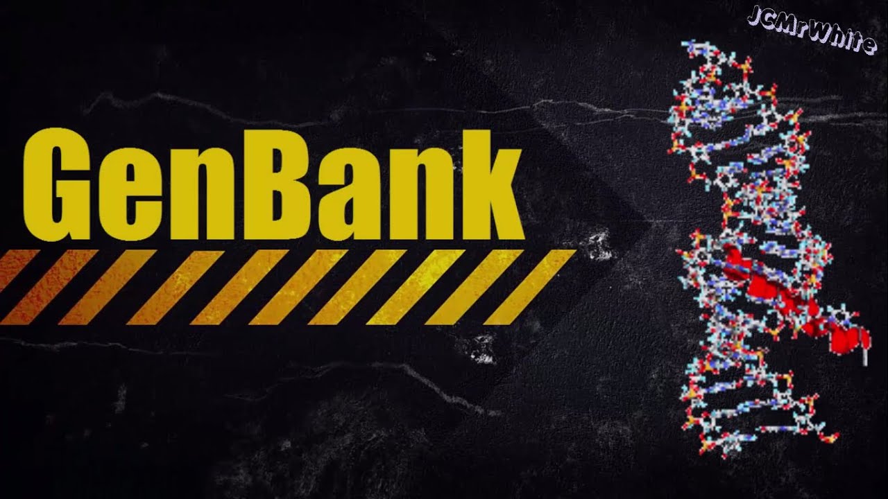 GenBank in yellow text on a black background and a strand of DNA